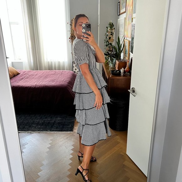Gingham Ruffled Midi Dress - Picture 2 of 7